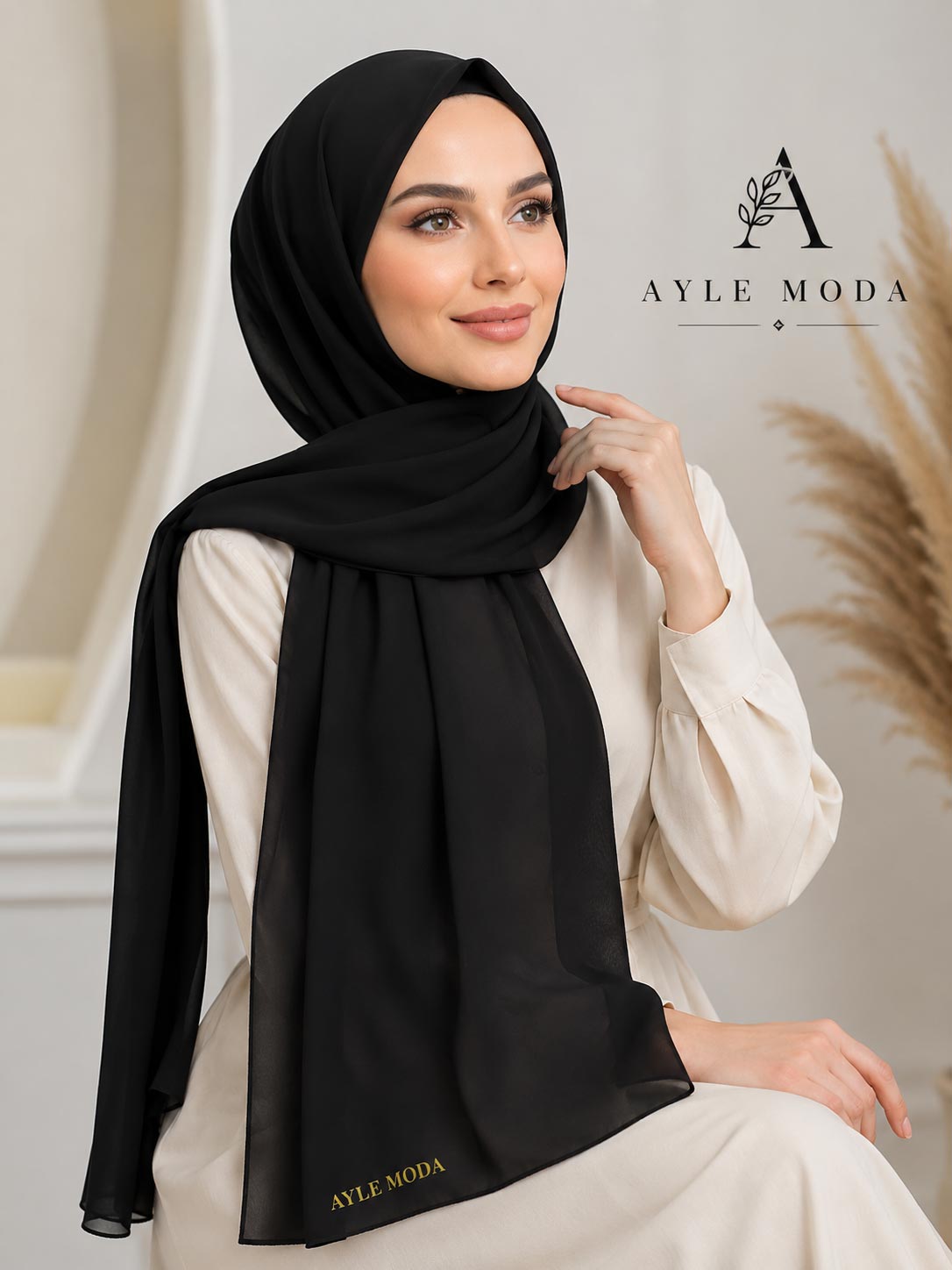 Siyah Şifon Şal 72x200