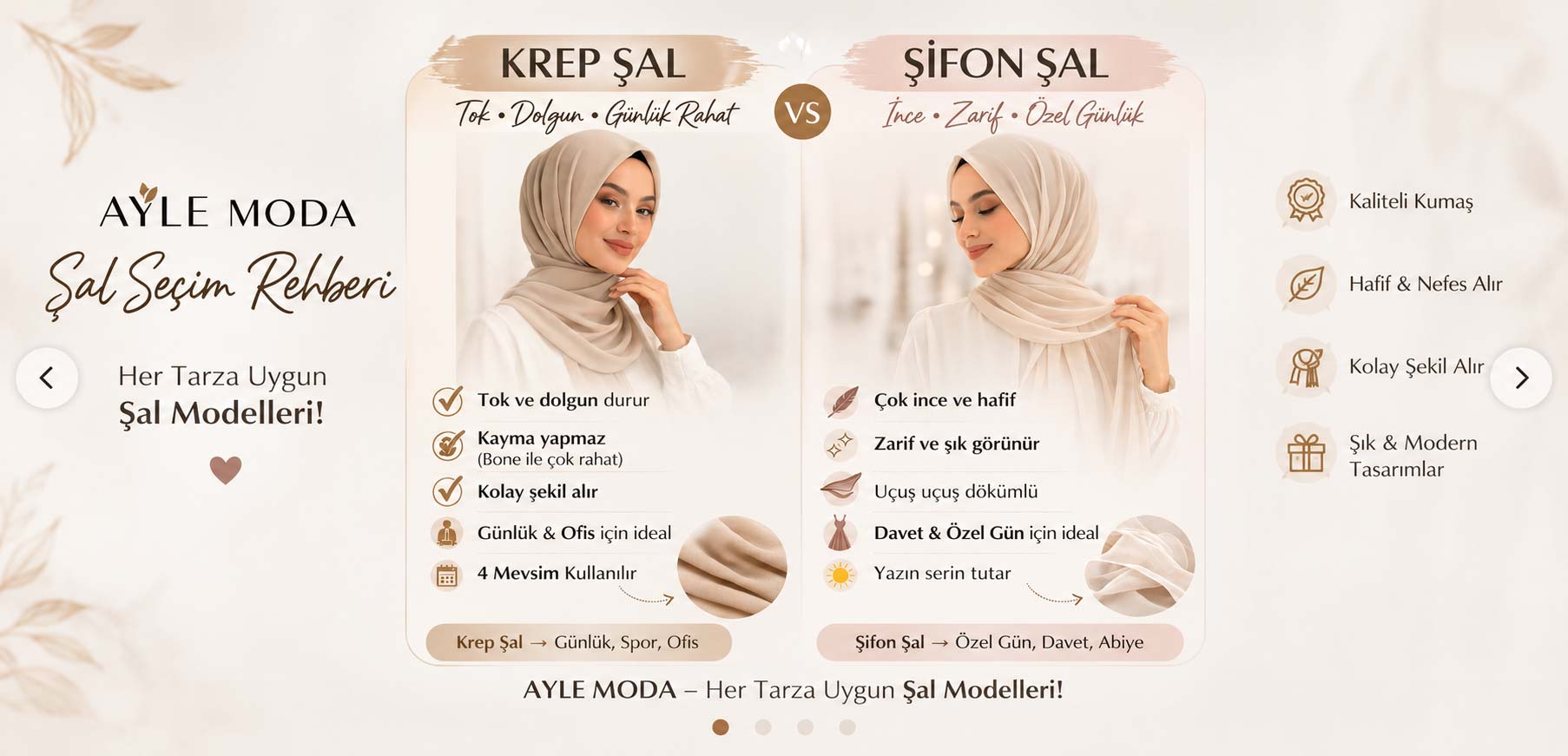 Krep Şal ve Şifon Şal Farkları — AyleModa Şal Seçim Rehberi